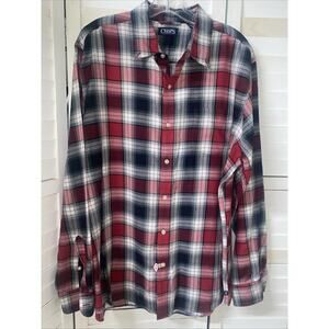 Chaps Men’s Cotton Grey & Red Plaid Button Front Dress Shirt Sz X-Large Tall